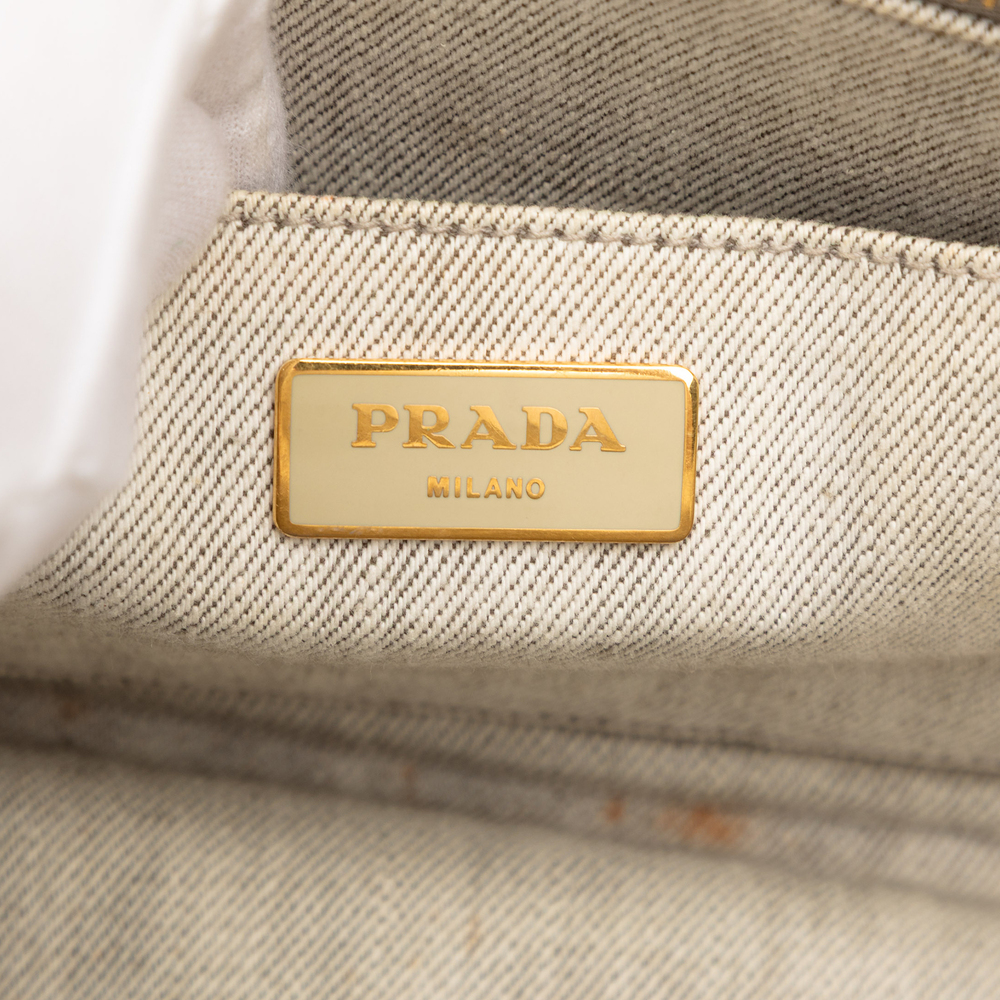 Pre-Loved Prada Small Denim Canapa Logo Satchel - Picture 5 of 7